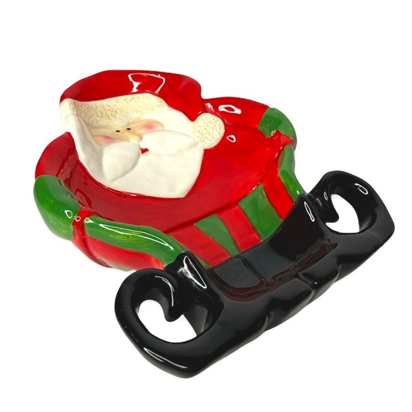 Holiday Home Earthware Hand Painted Santa Claus 11” Candy Dish Serving Platter - Picture 3 of 10